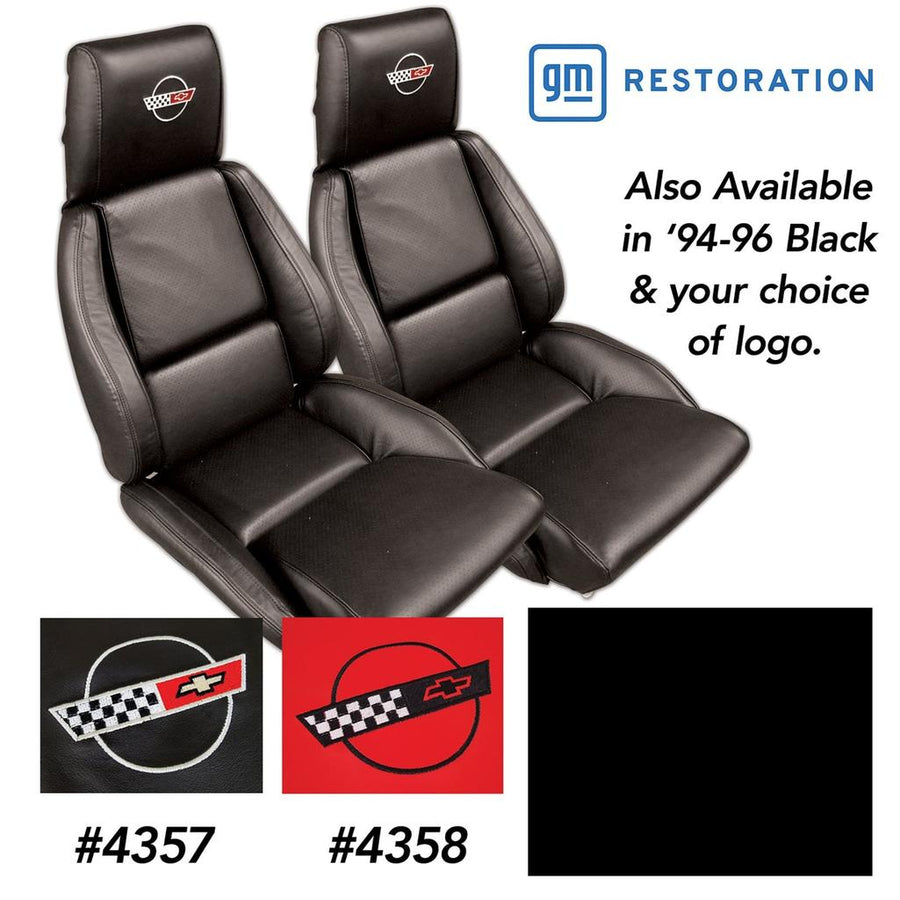OE Style Embroidered Leather Seat Covers - Black
