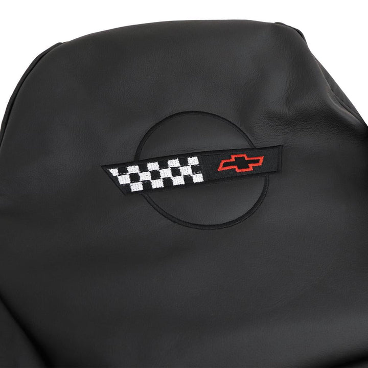 OE Style Embroidered Leather Seat Covers - Black detail