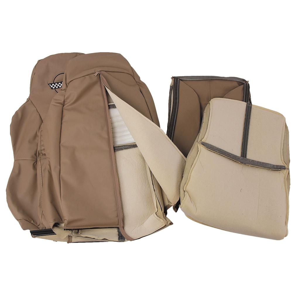 OE Style Embroidered Leather Seat Covers - Beige detail