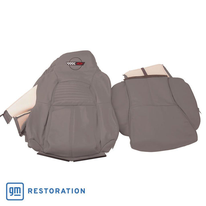 OE Style Embroidered Leather Seat Covers - Gray