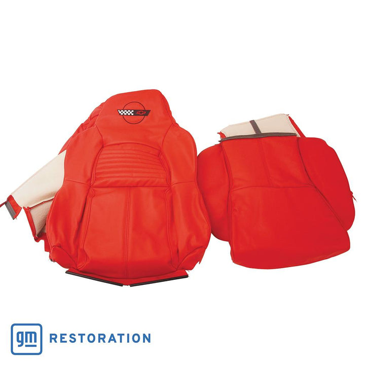 OE Style Embroidered Leather Seat Covers - Torch Red