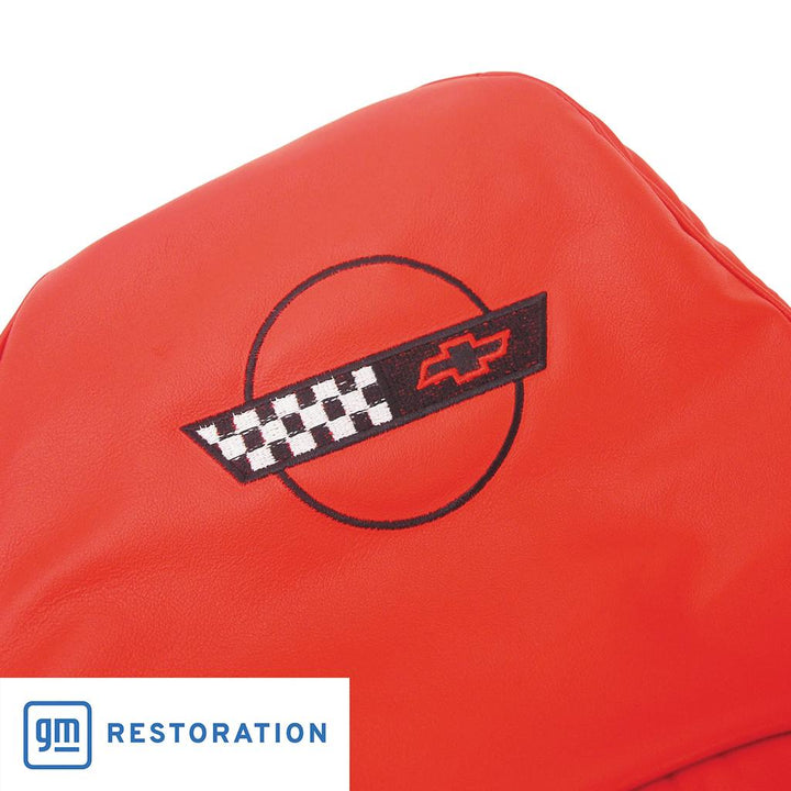 OE Style Embroidered Leather Seat Covers - Torch Red detail