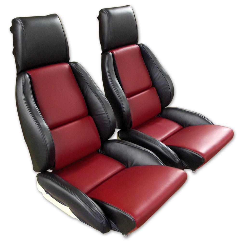 1984-1985 Corvette C4 Mounted 100% Leather Standard Seat Covers - Black /Dark Red 2-Tone