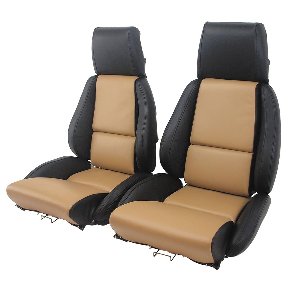 1984-1987 Corvette C4 Mounted 100% Leather Standard Seat Covers - Black /Saddle 2-Tone
