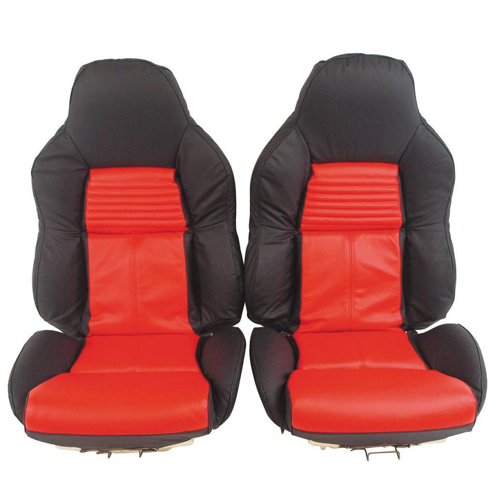 Mounted Leather 2-Tone Seat Covers - Black & Torch Red