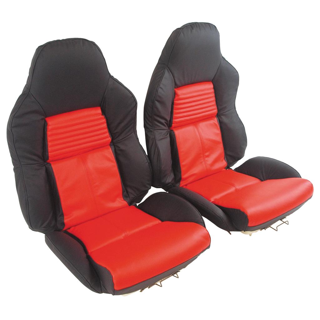 Mounted Leather 2-Tone Seat Covers - Black & Torch Red detail