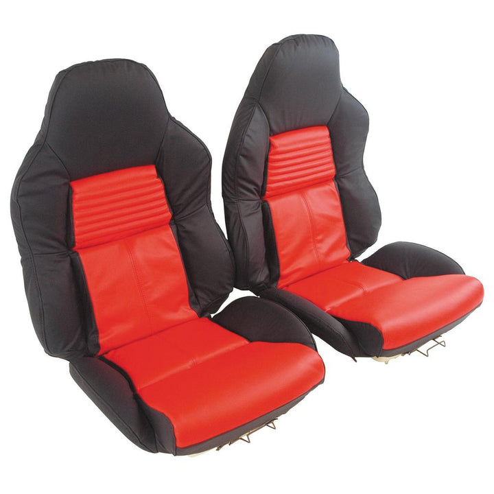 Mounted Leather 2-Tone Seat Covers - Black & Torch Red detail