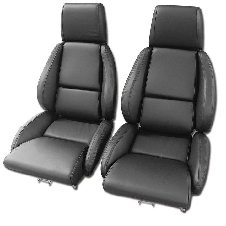 1984-1988 Corvette C4 OE Style 100% Leather Standard Seat Covers W/O Perforated Inserts - Black
