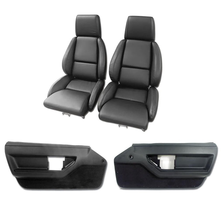 1984-1988 Corvette C4 Interior Package - Mounted Standard Leather Seats - Black W/Solid Inserts