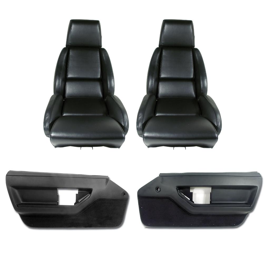 1986-1988 Corvette C4 Interior Package - Mounted Standard Leather Like Seats - Black W/Solid Inserts