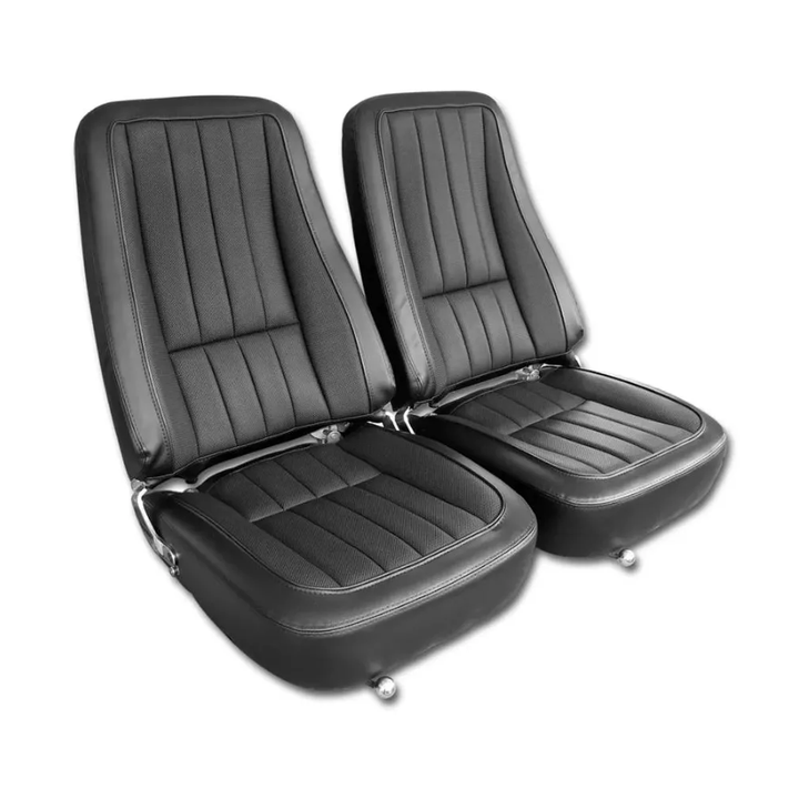 1968-1969 Corvette C3 Mounted Seats - Driver Series - Black Second Design Without Headrest Bracket