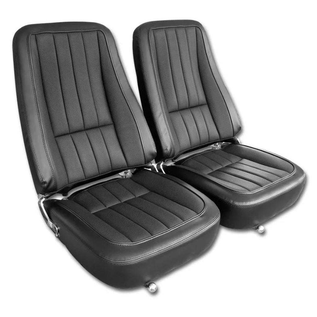1968 Corvette C3 Mounted Seats, Driver Black Second Design With Headrest Bracket