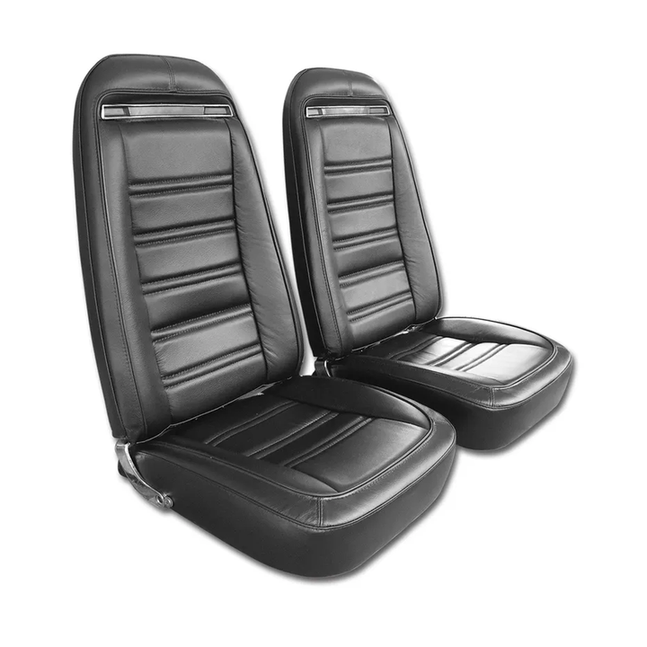 1970-1978 Corvette C3 Driver Leather Seat Covers Leather/Vinyl - Black - Pair