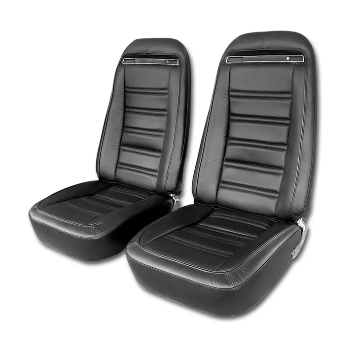 1970-1978 Corvette C3 Driver Leather Seat Covers Leather/Vinyl - Black - Pair