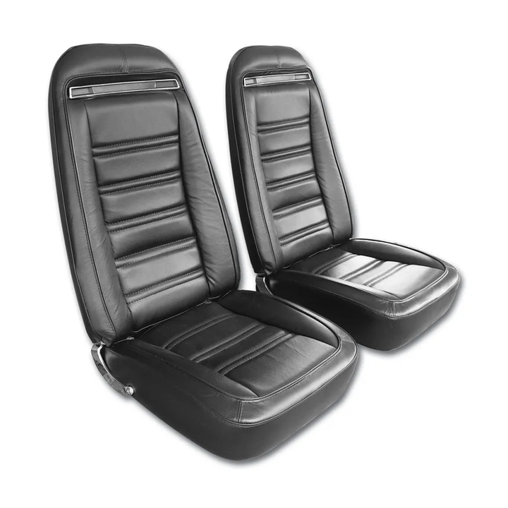 1970-1978 Corvette C3 Driver Leather Seat Covers Leather/Vinyl - Black - Pair