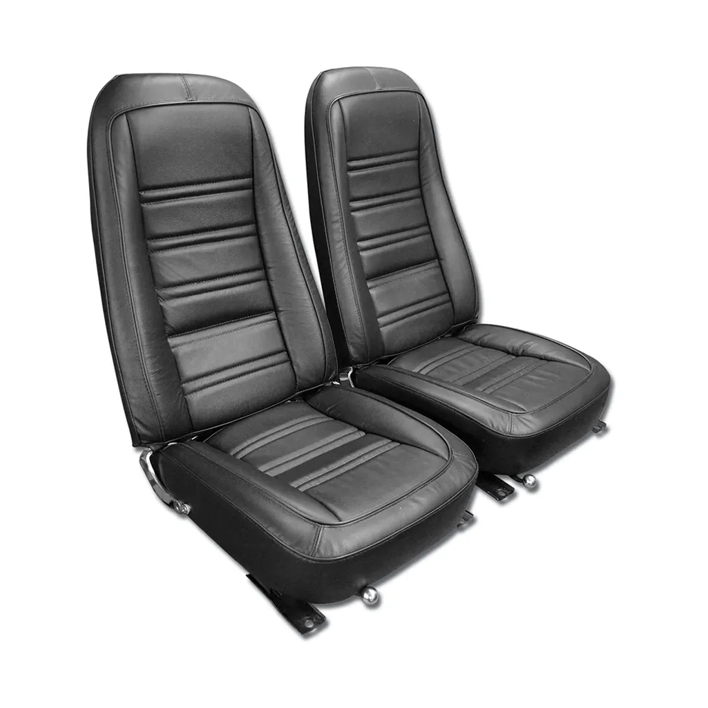 1970-1978 Corvette C3 Driver Leather Seat Covers Leather/Vinyl - Black - Pair