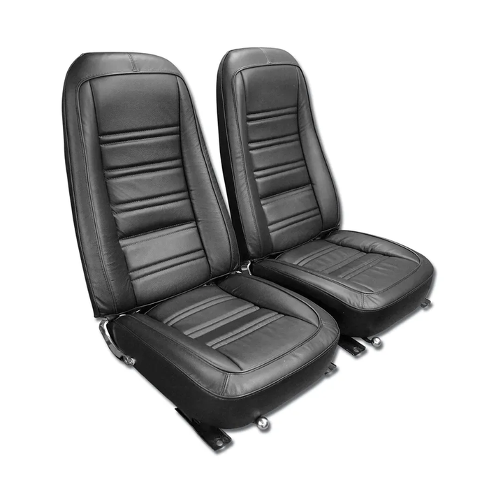 1970-1978 Corvette C3 Driver Leather Seat Covers Leather/Vinyl - Black - Pair