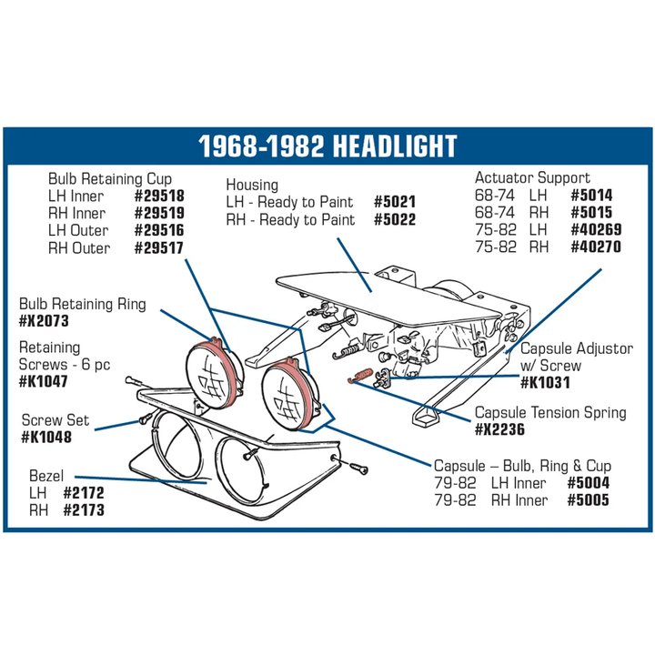 1979-1982 Corvette C3 Headlight Capsule - Inner Right Hand