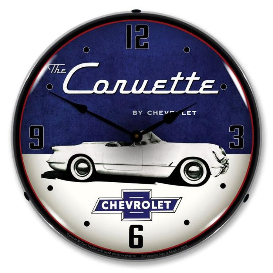 1954 Corvette C1 LED Clock, White With Bowtie