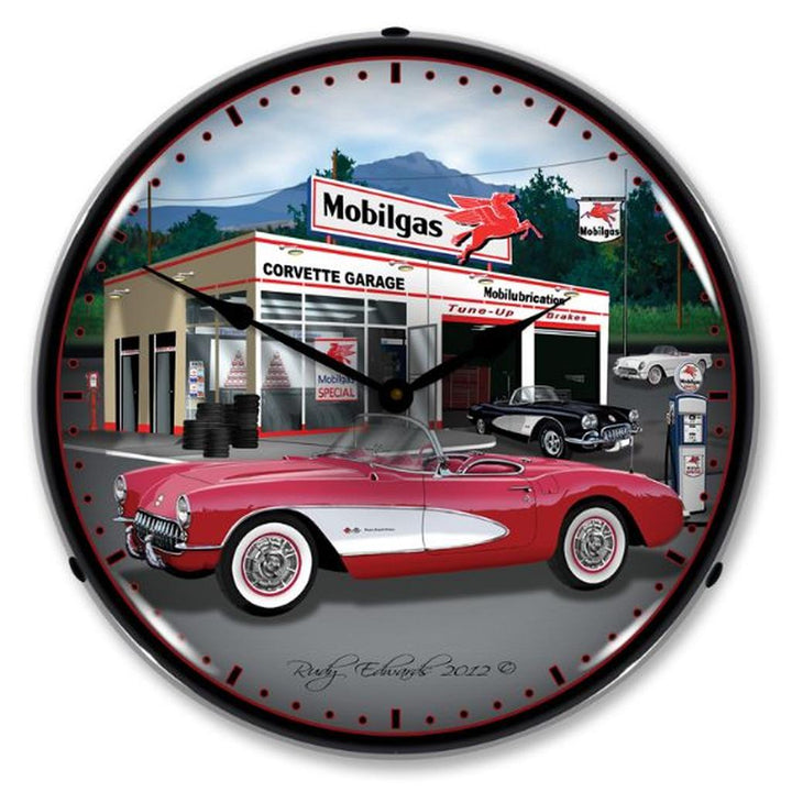 1957 Corvette C1 LED Clock, Red Mobilgas