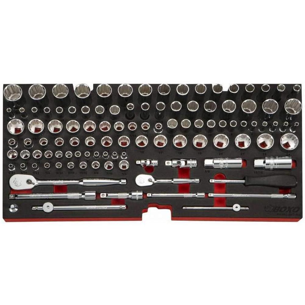 BOXO USA 185-Piece Metric and SAE Tool Set with 3-Drawer Hand Carry Box - Black