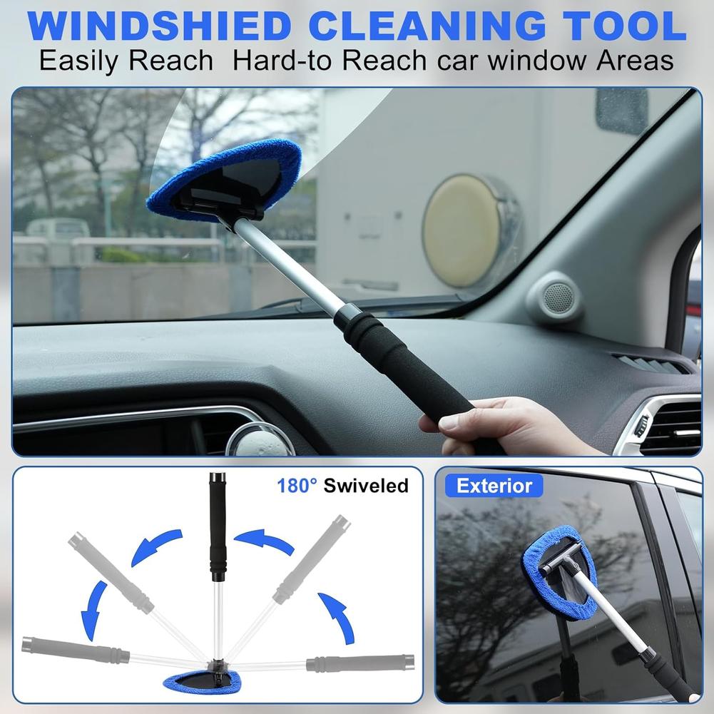Corvette Windshield Cleaning Tool With Extendable Handle & 4 Microfiber Pads