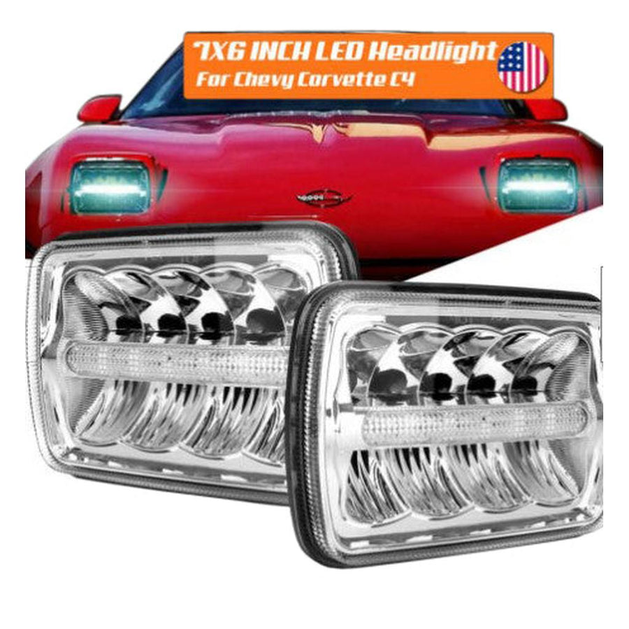 1984-1996 Corvette C4 Chrome Bar LED Projector Headlights - Hi-Lo Beam w/DRL