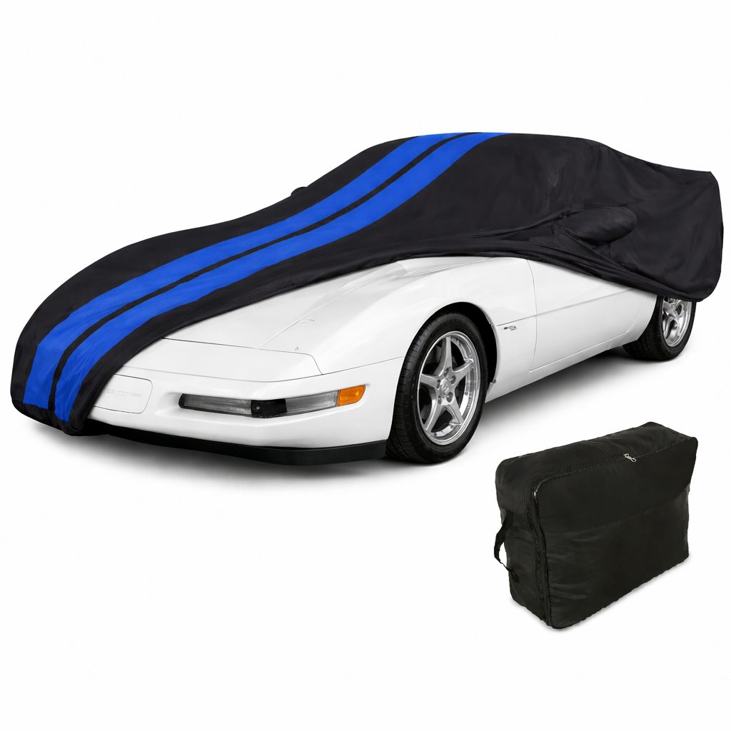 C4 Corvette Ultraguard Plus Car Cover - Indoor/Outdoor Protection - Black W/ Blue Stripes : 1984-1996
