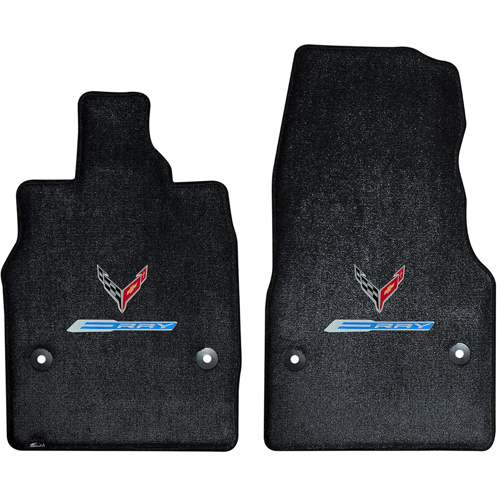 C8 E-Ray Corvette Floor Mats - Lloyds Mats with C8 Flag Over E-Ray Logo