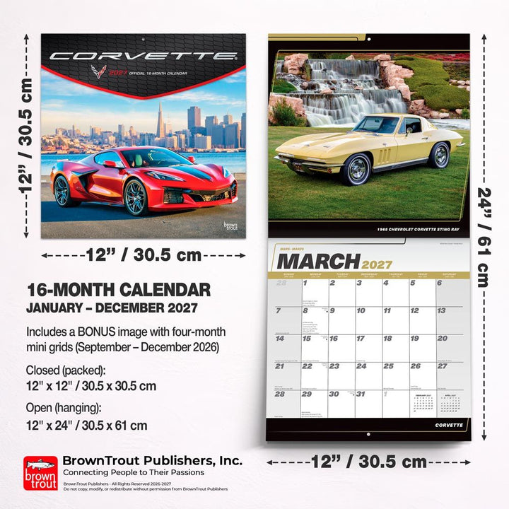Corvette 2027 16 Month Calendar 12"x 24"