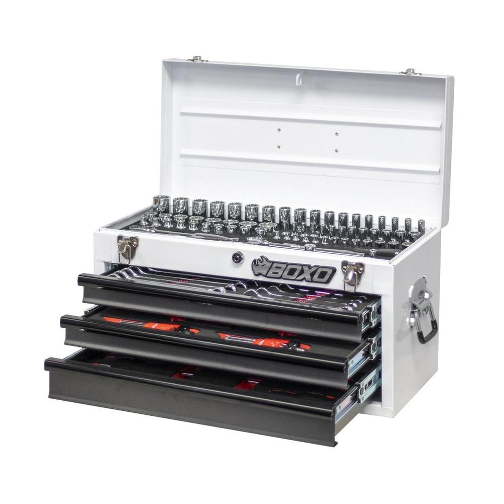 BOXO USA 133-Piece Metric Tool Set with 3-Drawer Hand Carry Box - White
