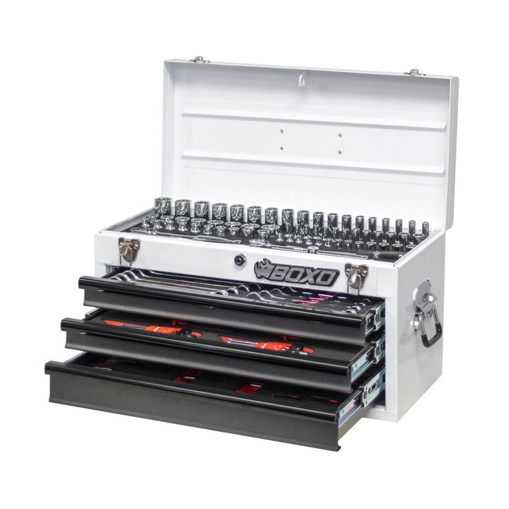 BOXO USA 133-Piece Metric Tool Set with 3-Drawer Hand Carry Box - White