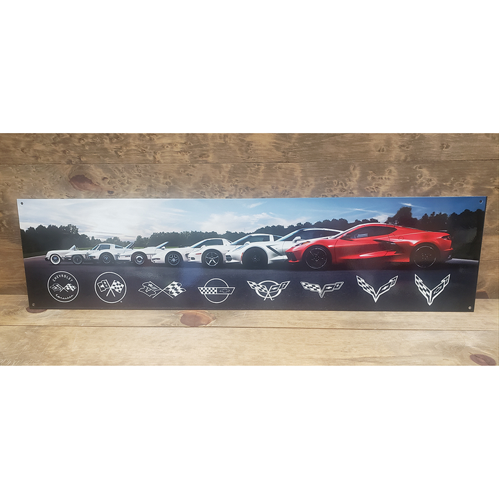 Corvette Generations 14 Gauge Metal Sign - 35" x 9" : C1 - C8