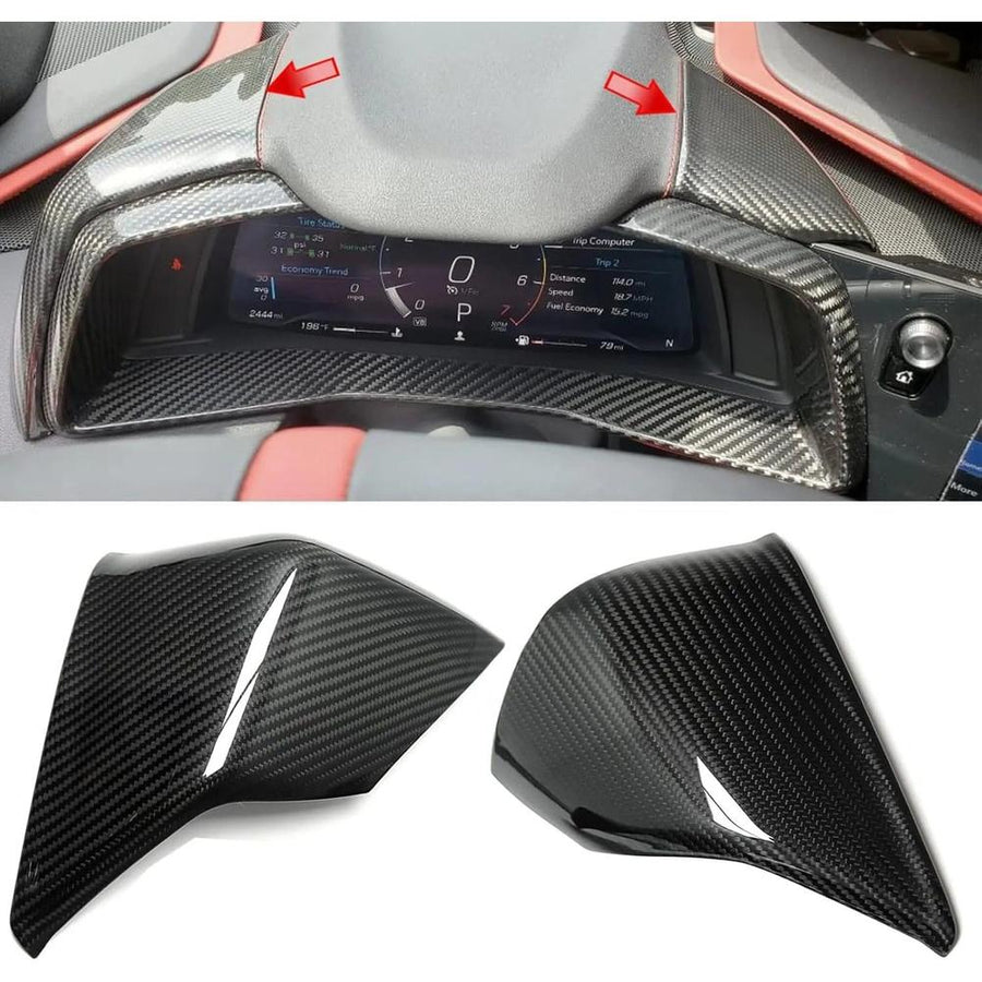 C8 Corvette Gauge Cluster Upper Dashboard HUD Side Carbon Fiber Covers