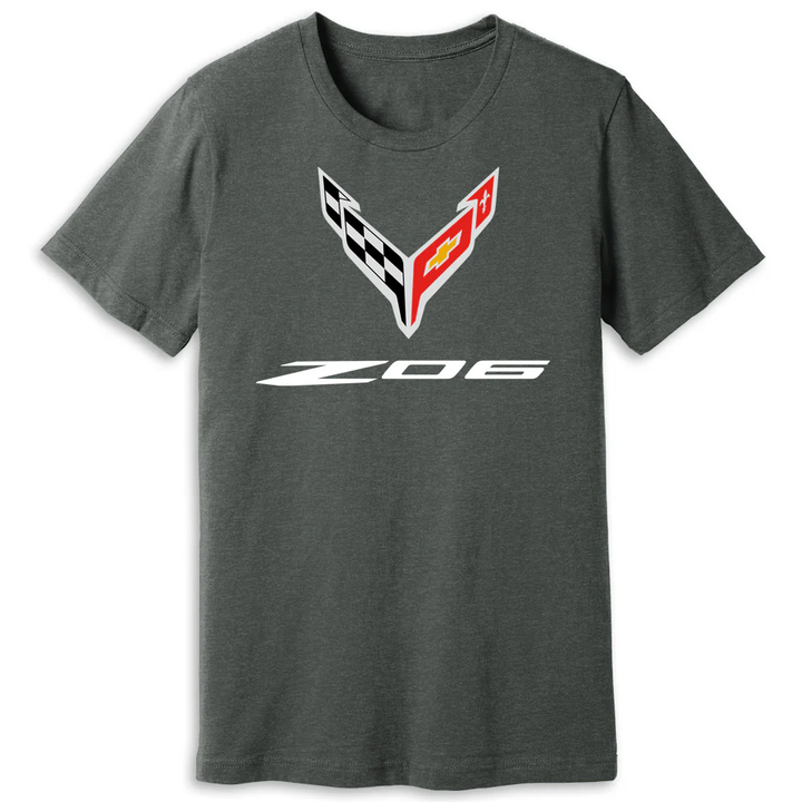 C8 Corvette Z06 Crossed Flags T-Shirt : Heather Gray