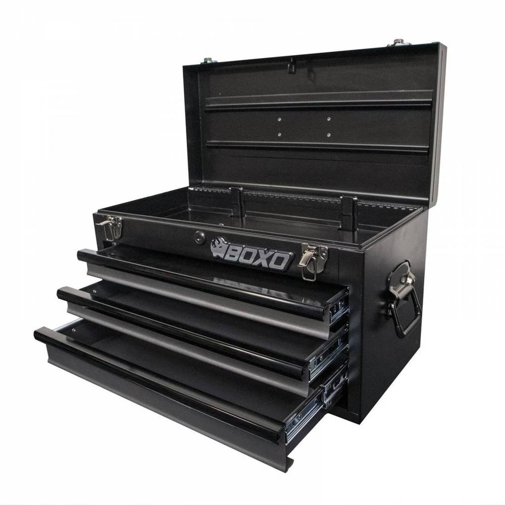 BOXO USA 3-Drawer Hand Carry Tool Box : Gray Drawers - Black Drawer Trim