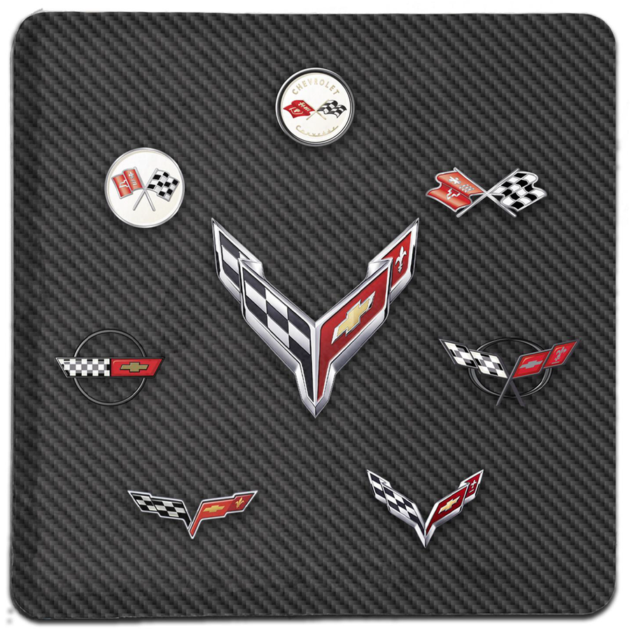 Corvette 4"x4" Generation Flags Logo Stone Tile Coaster - Each : Carbon Fiber