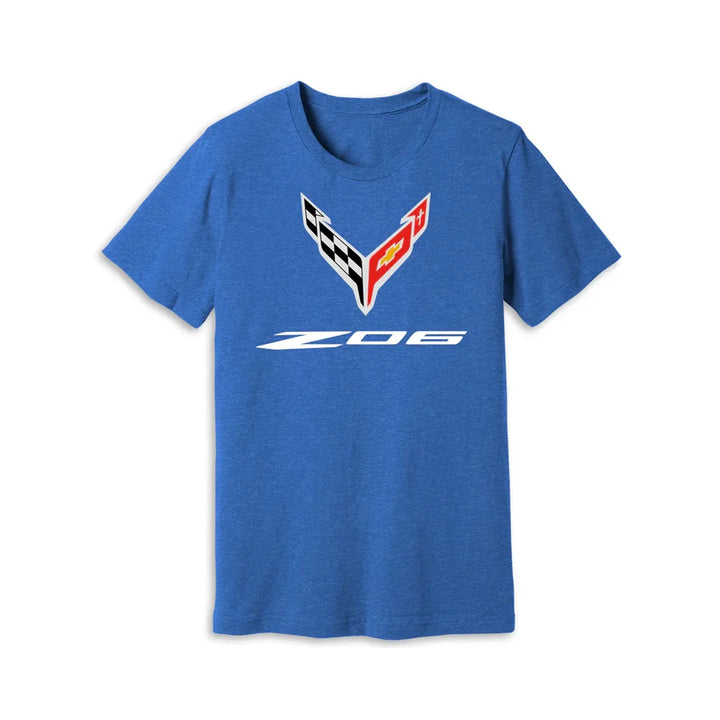 C8 Corvette Z06 Crossed Flags T-Shirt : Heather Blue