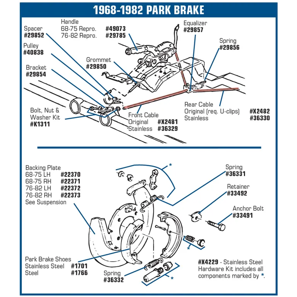 C3 1968-1979 Corvette Park Brake Cable Pulley Bolt Set