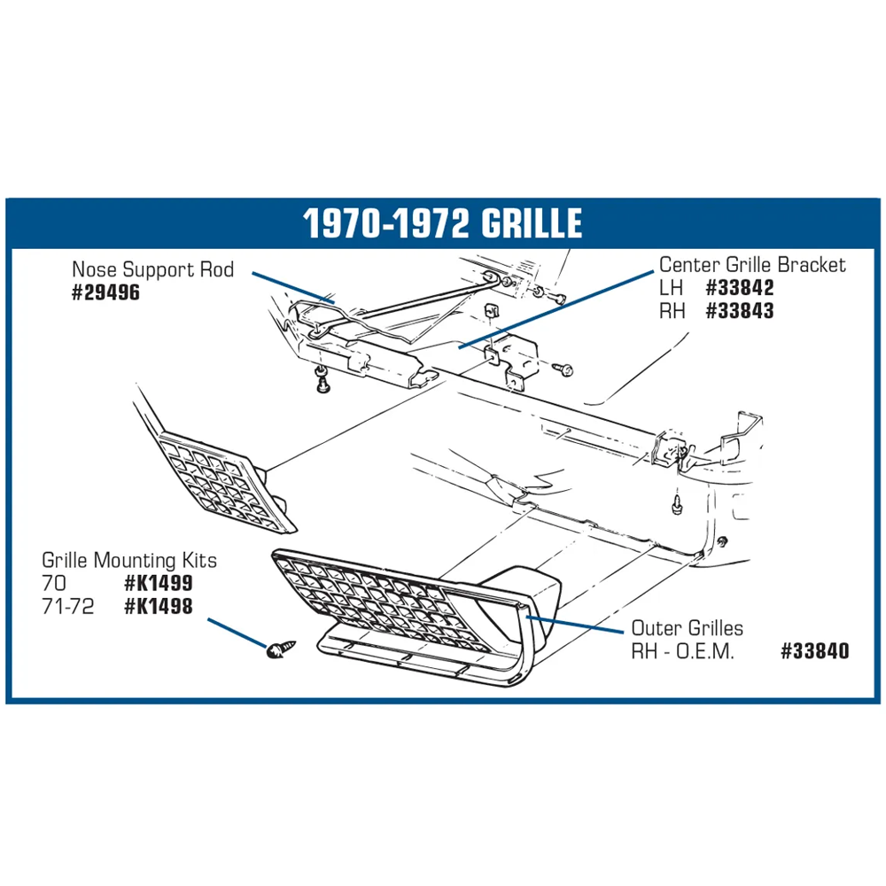 1970 Corvette C3 Grille Attaching Kit - Front