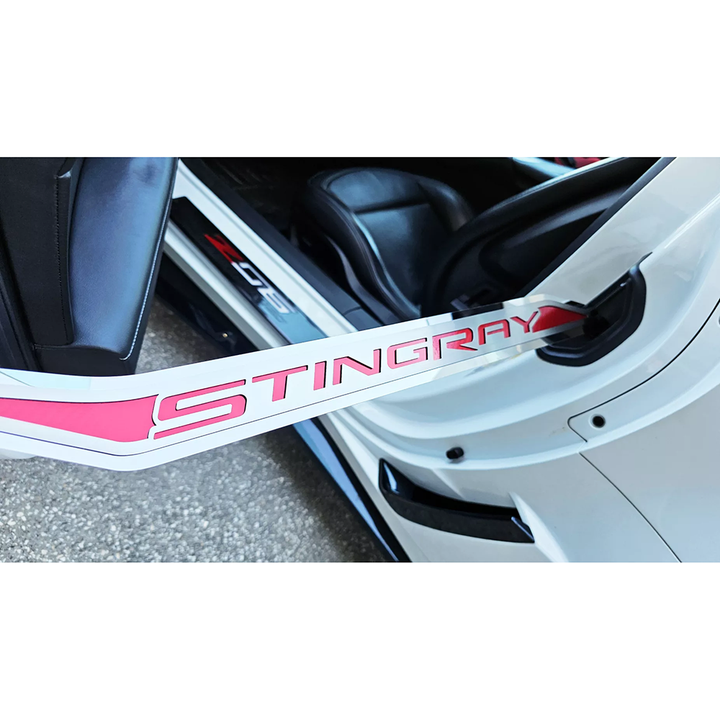 Corvette Door Prop Polished/Brushed Stainless 'Stingray' w/ Choice of Carbon Fiber Inlay - 2014-2019 C7