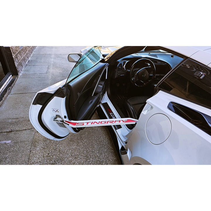 Corvette Door Prop Polished/Brushed Stainless 'Stingray' w/ Choice of Carbon Fiber Inlay - 2014-2019 C7