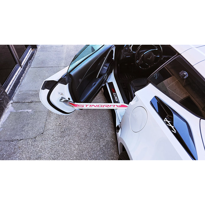 Corvette Door Prop Polished/Brushed Stainless 'Stingray' w/ Choice of Carbon Fiber Inlay - 2014-2019 C7