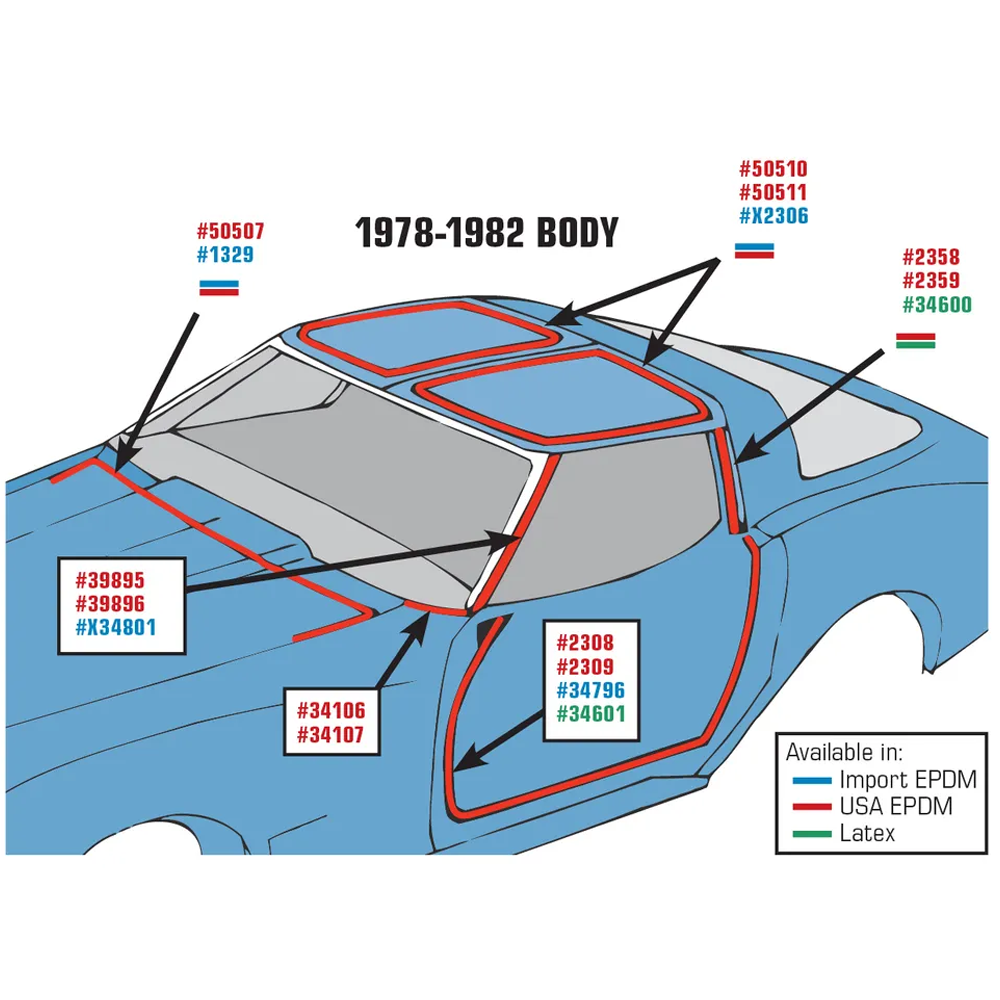 C3 1977-1982 Corvette Weatherstrip - T-Tops - 1977L