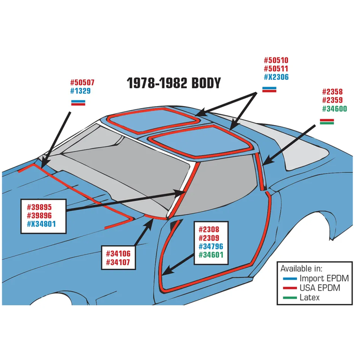 C3 1977-1982 Corvette Weatherstrip - T-Tops - 1977L