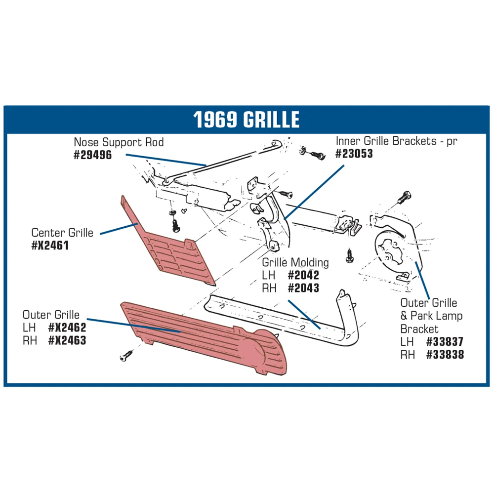 1968-1969 Corvette C3 Grille - Center
