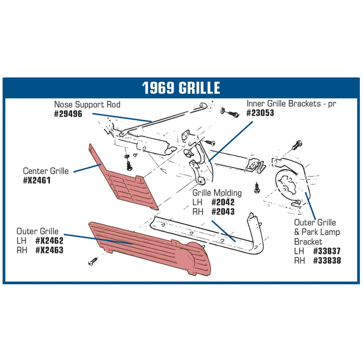 1968-1969 Corvette C3 Grille - Center