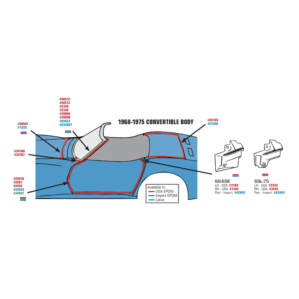 C3 1973-1982 Corvette Weatherstrip - Pillar Posts