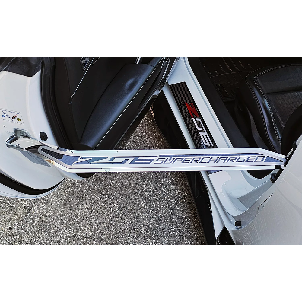 Corvette Door Prop Stainless w/ Real Carbon Fiber Insert 'ZO6 Supercharged'  - 2014-2019 C7