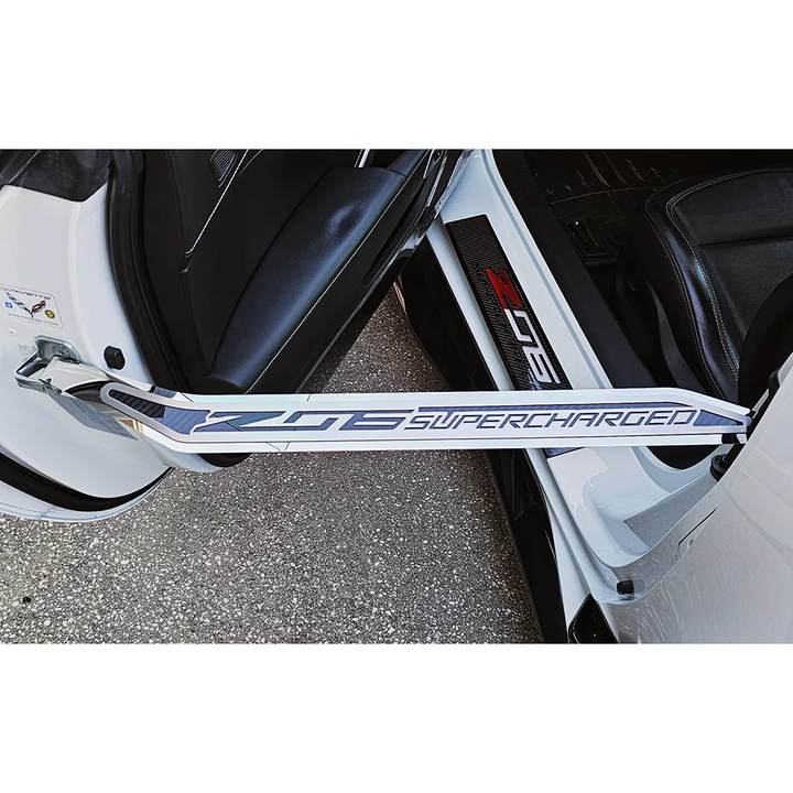 Corvette Door Prop Stainless w/ Real Carbon Fiber Insert 'ZO6 Supercharged'  - 2014-2019 C7